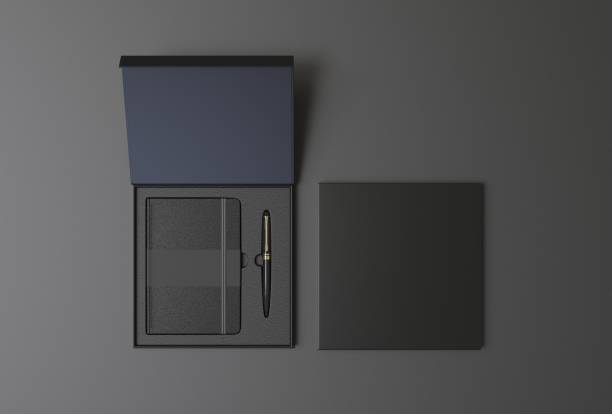 istock Blank dairy and pen set for branding and mock up. 3d render illustration. 1182211170
