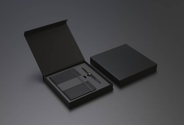 istock Blank dairy and pen set for branding and mock up. 3d render illustration. 1182211192
