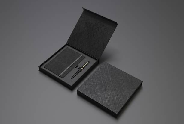 Blank dairy and pen set for branding and mock up. 3d render illustration.