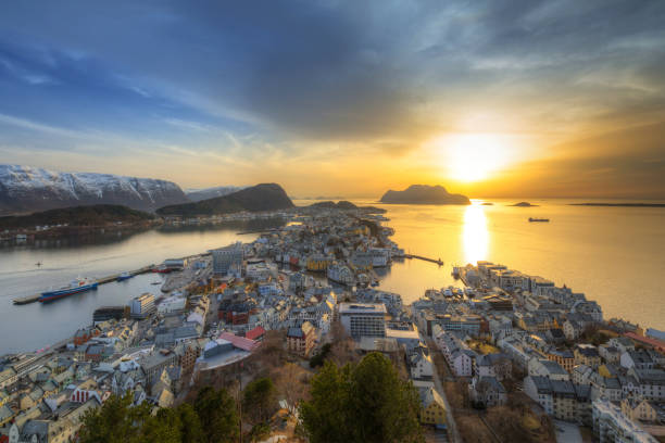 istock Beautiful sunset over Alesund town 1182212055