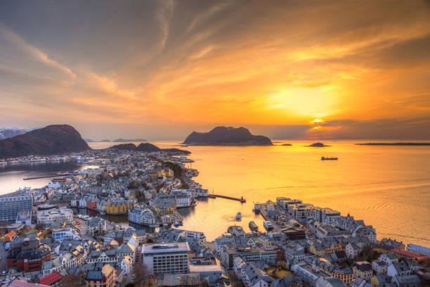 istock Beautiful sunset over Alesund town 1182212074