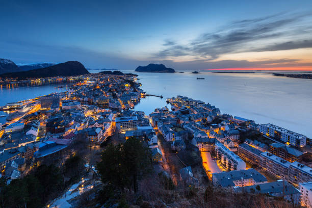 istock Beautiful sunset over Alesund town 1182212087