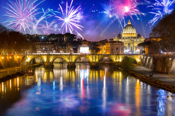 istock Fireworks display over the Vatican city with Saint Angelo Bridge, Rome 1182212163