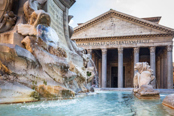 istock Fountain at the Pantheon temple in Rome 1182212271