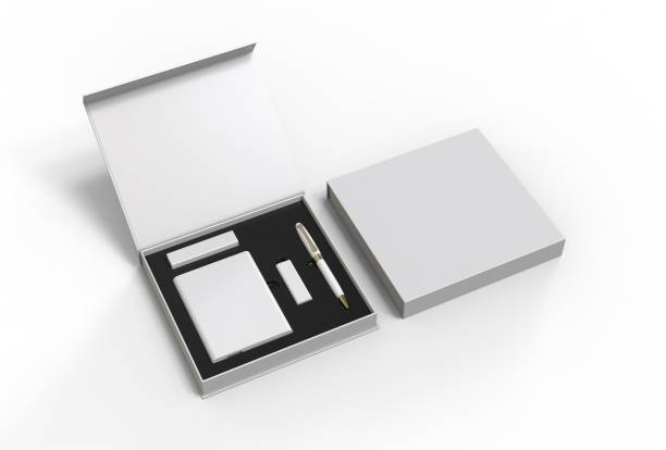 Tech gift set paper hard box for branding. 3d render illustration.