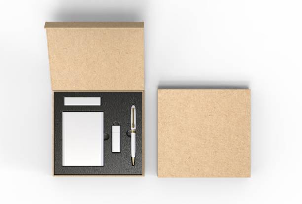 Tech gift set paper hard box for branding. 3d render illustration.