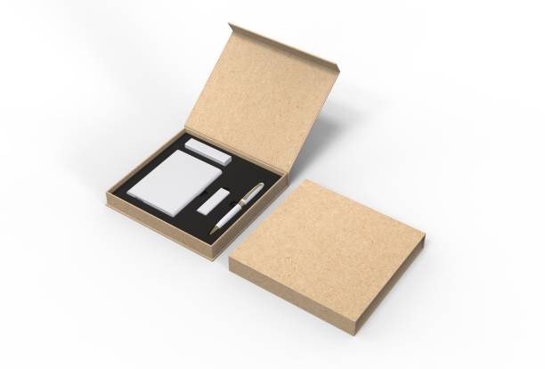 Tech gift set paper hard box for branding. 3d render illustration.
