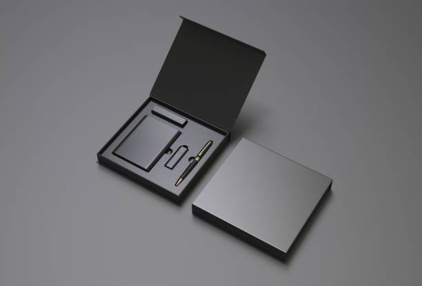 Tech gift set paper hard box for branding. 3d render illustration.