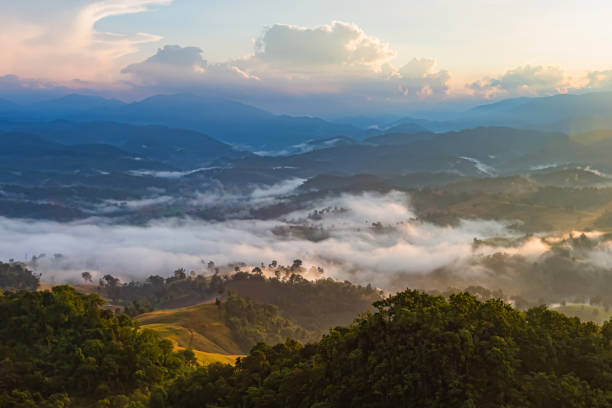 istock Mountains and fog, Soft focus for the background 1182212705
