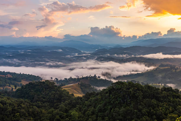 istock Mountains and fog, Soft focus for the background 1182212723