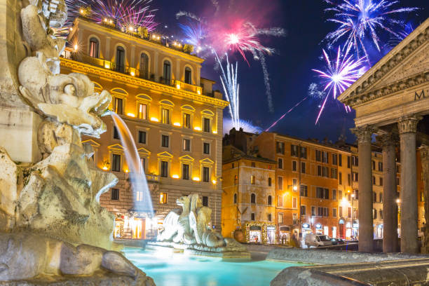 istock Fireworks display over the Pantheon square in Rome 1182213828
