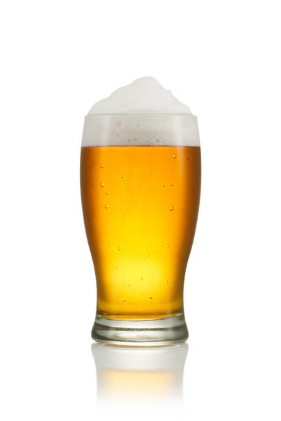 istock Full glass of beer isolated on white background with reflection 1182214845
