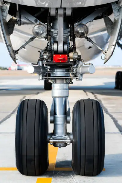 Photo of Airplane view from landing gear in airfield