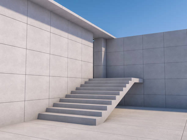 istock Granite stairs and a concrete wall. 3D 1182224070