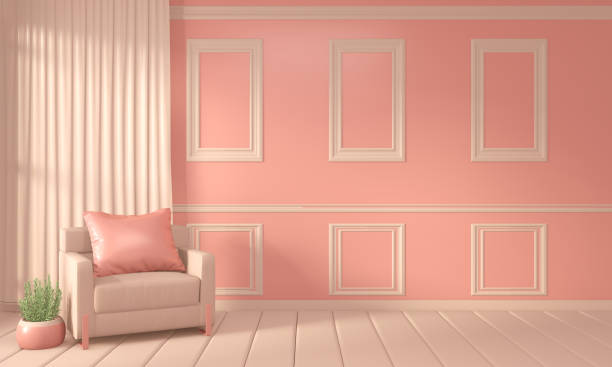 istock Mock up Room color living coral interior design and decortion.3D rendering 1182225318