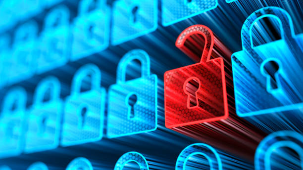 Encryption your data. Digital Lock. Hacker attack and data breach. Big data with encrypted computer code. Safe your data. Cyber internet security and privacy concept. Database storage 3d illustration cifrado de sus datos. bloqueo digital. ataque de hackers y violación de datos. big data con código informático cifrado. proteger sus datos. concepto de privacidad y seguridad en internet cibernético. ilustración 3d de almacenamiento de bases de datos