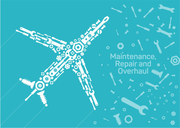 Maintenance Repair and Overhaul Maintenance Repair and Overhaul for commercial aircrafts airplane maintenance stock illustrations