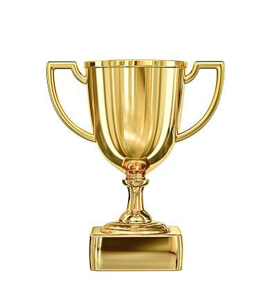 Golden champion cup isolated on white backgroung. 3D rendering with clipping path