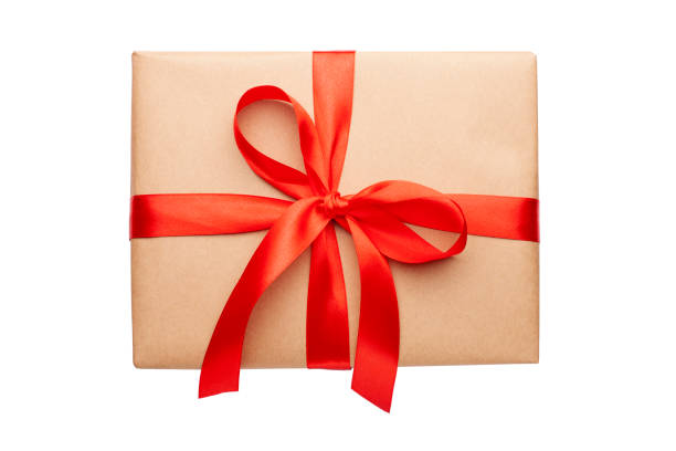 istock Beautiful gift box on white background. Present for Christmas. Top view 1182232167