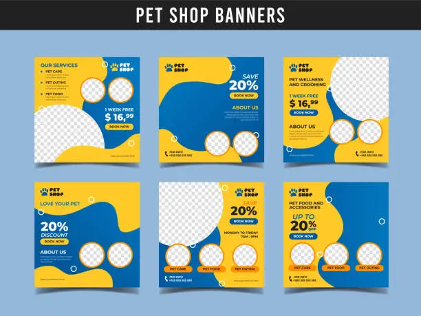 Vector illustration of Pet shop square banner template. Promotional banner for social media post, web banner and flyer Vol.7