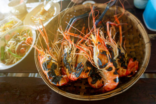 istock Grilled shrimps on bamboo basket 1182238808