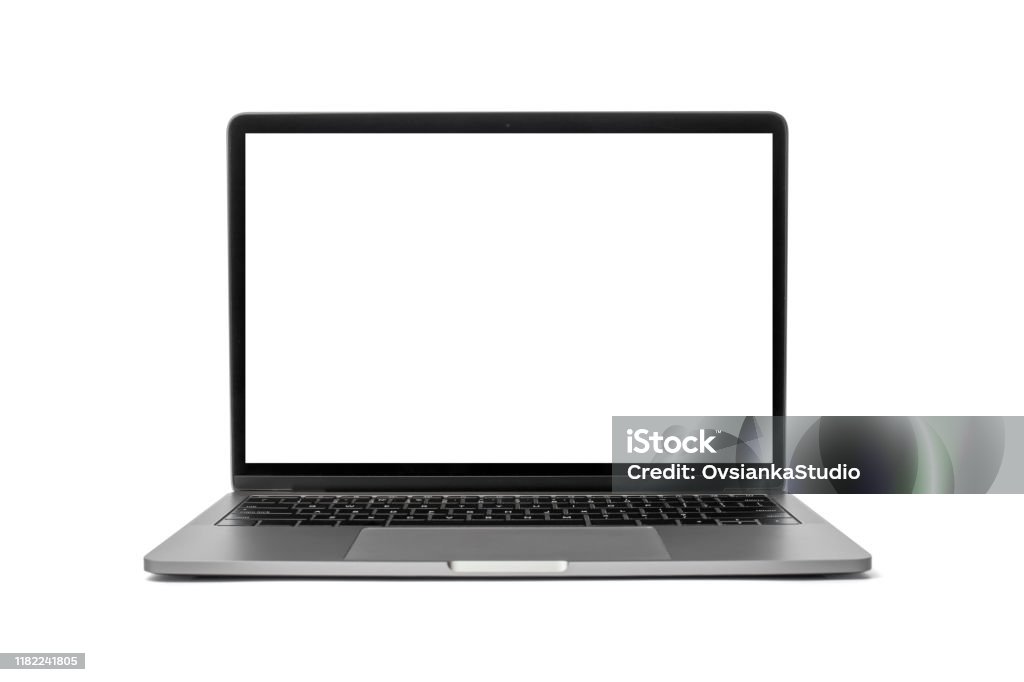 Modern laptop with empty screen on white background. Mockup design. Copy space text Laptop Stock Photo