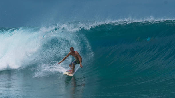 istock Active young man surfs a big turquoise barrel wave on a perfect day in summer. 1182241927