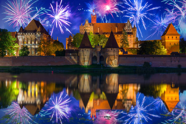 Fireworks display at the castle in Malbork Fireworks display at the castle in Malbork, Poland malbork photos stock pictures, royalty-free photos & images