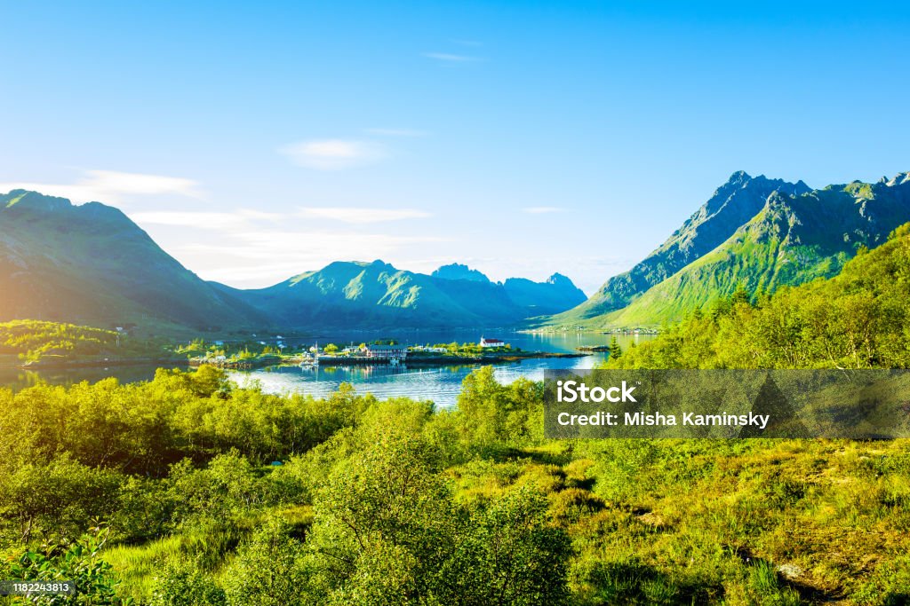 Spectacular mountain scenery of Lofoten Islands, Norway Breathtaking mountain scenery of Lofoten Islands, Norway Norway Stock Photo