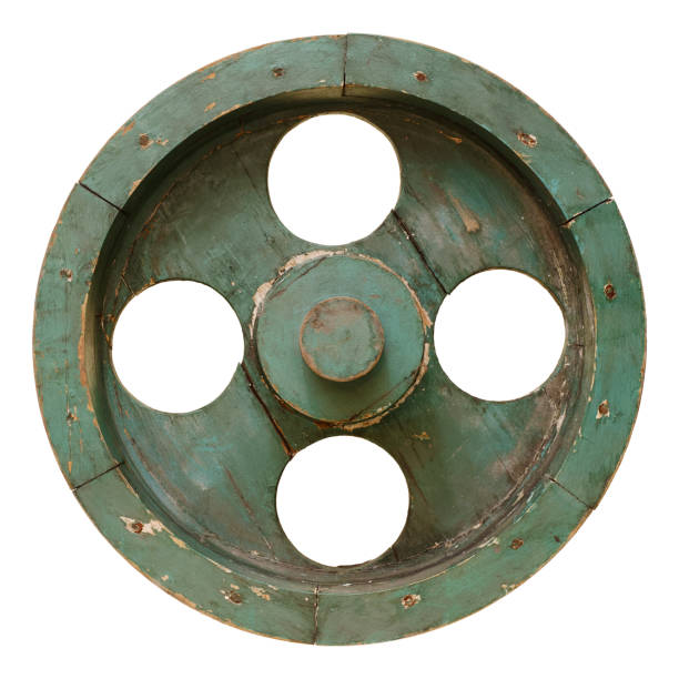 Old green wooden wheel