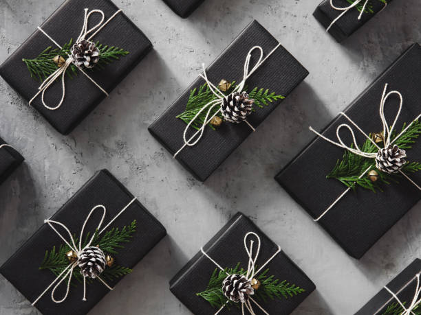 istock High angle view of Christmas presents 1182244303