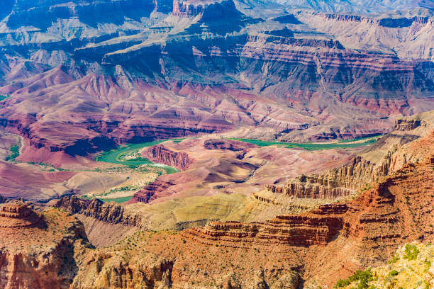 view into the grand canyon with river colorado view into the grand canyon with river colorado, USA yaki point stock pictures, royalty-free photos & images