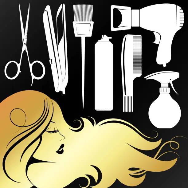 Vector illustration of Golden girl profile for a beauty salon