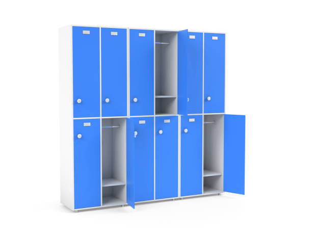 istock Blue lockers. Two row section of lockers for schoool or gym 1182246452