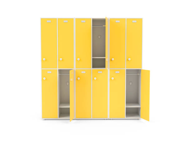 istock Yellow lockers. Two row section of lockers for schoool or gym 1182246456