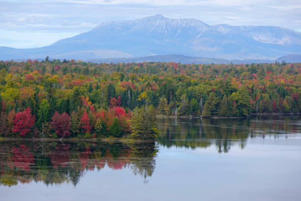 istock AERIAL: Lake is surrounded by colorful forest on scenic fall day in wilderness. 1182247433