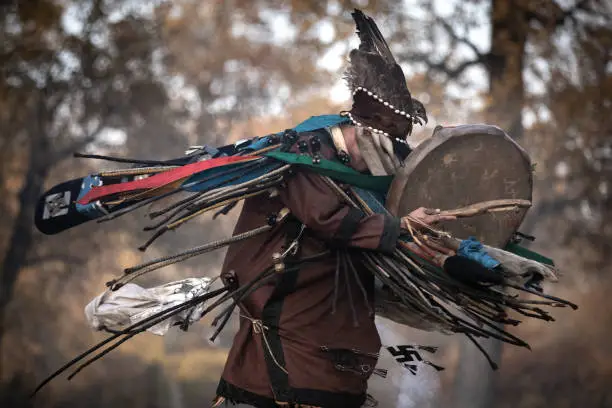 Photo of Mongolian shaman performing a ritual.