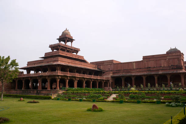 Fatehpur Sikri, Agra, India. Agra, Uttar Pradesh / India - February 7, 2012 : An architectural exterior view of the Panch Mahal a five-storied palatial structure in the courtyard of the Jodhabai's palace in Fatehpur Sikri, Agra. jodha bai's palace stock pictures, royalty-free photos & images