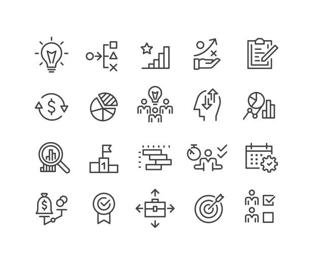 Business Planning and Management Icons - Classic Line Series Business, Planning, Management, man doing household chores stock illustrations