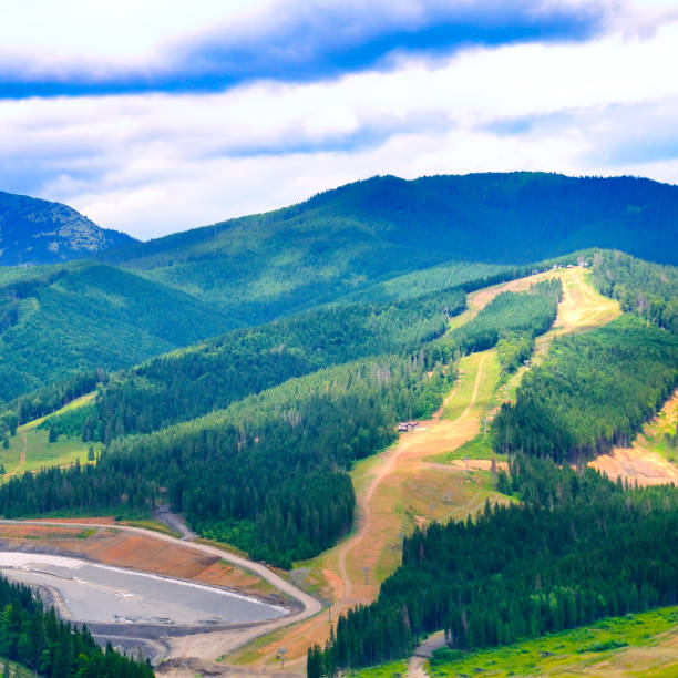 istock Beautiful mountains landscape and overcast sky. 1182251440