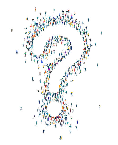 istock Question mark. Large group of business people, workers, family members and students organised into question mark. Collection of icons made of little busy people. 1182253387