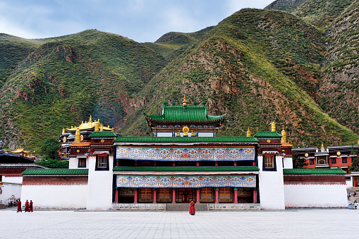 Great Scripture Hall of Labuleng Lamasery in Xiahe County of Tibetan Autonomous Prefecture of Ganan, Gansu province, China.