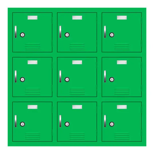 Vector illustration of Green lockers. Gym or school furniture