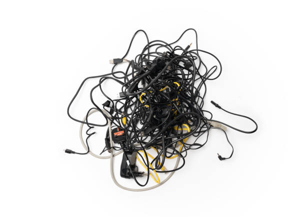 Many old cable heap isolated on white background.