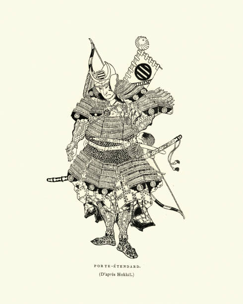 일본 사무라이 전사 완전히 무장 하 고 전쟁에 대 한 장갑 - 일본 일러스트 stock illustrations