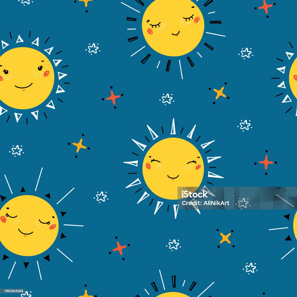 Ilustración de Patrón Vectorial Sin Costuras Con Sollindo Y Estrellas De Impresión Dibujos Animados Doodle Divertido Feliz Cara Del Sol Vector Ilustración Vectorial Fondo Azul Cielo Para La Moda De Los Niños Ilustración de Patrón Vectorial Sin Costuras Con Sollindo Y Estrellas De Impresión Dibujos Animados Doodle Divertido Feliz Cara Del Sol Vector Ilustración Vectorial Fondo Azul Cielo Para La Moda De Los Niños
