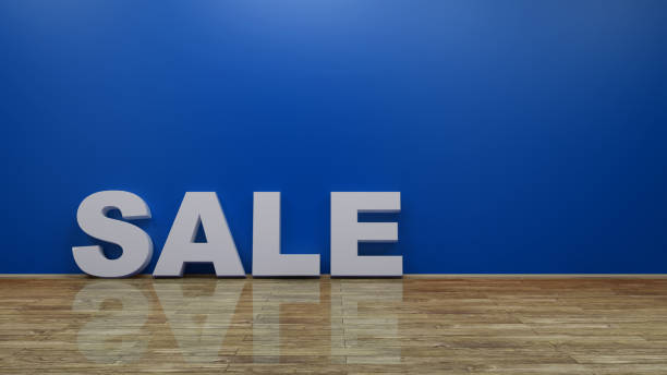 istock Sale Text on Wooden Floor Against Wall 3d rendering 1182263478