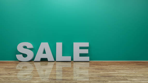 istock Sale Text on Wooden Floor Against Wall 3d rendering 1182263651