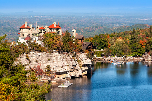 New Paltz, New York - October 16, 2007:  Mohonk Mountain House, founded by the Smiley brothers in 1869,  is a  Victorian castle resort nestled in the Hudson Valley of Upstate New York.