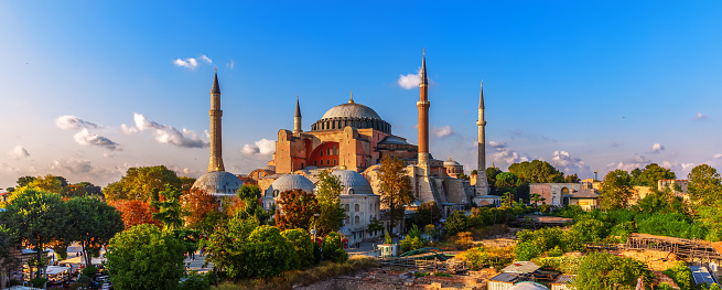 Panorama of Hagia Sophia in Istanbul, Turkey.